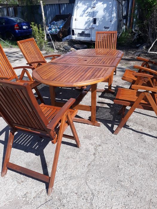 Маса с шест сгъваеми стола   тикиво дърво