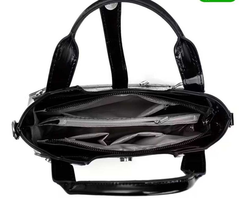 Нова черна лачена чанта 30/26 + портмоне