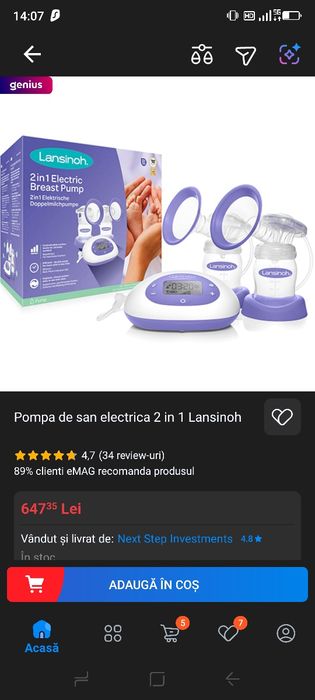 Pompa dubla de san Lansinoh completa /set pompa de san electrica  reîncărcabilă