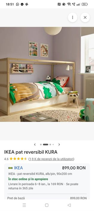 Pat Kura Ikea reversibil cu saltea
