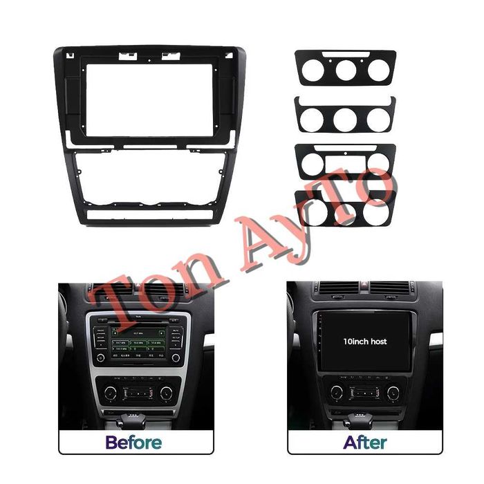 Адаптерна Рамка 10" инча Шкода Октавия 2 А5 Skoda Octavia 2 A5 2008 - 2013 Андроид Android 2 дин 2 din Черна