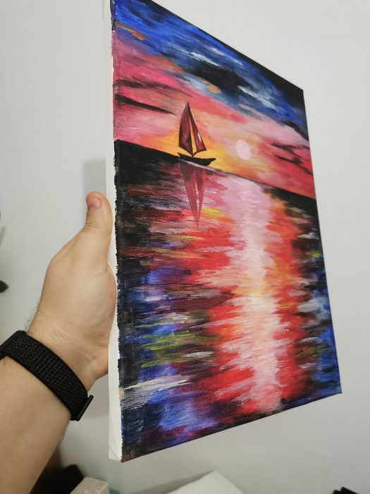 Tablou pictura panza 30x40 cm peisaj apus acrilice