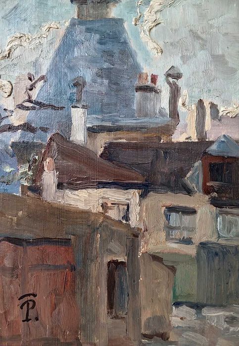 Tablou vechi - peisaj din Franta - semnat TP ( Pallady )