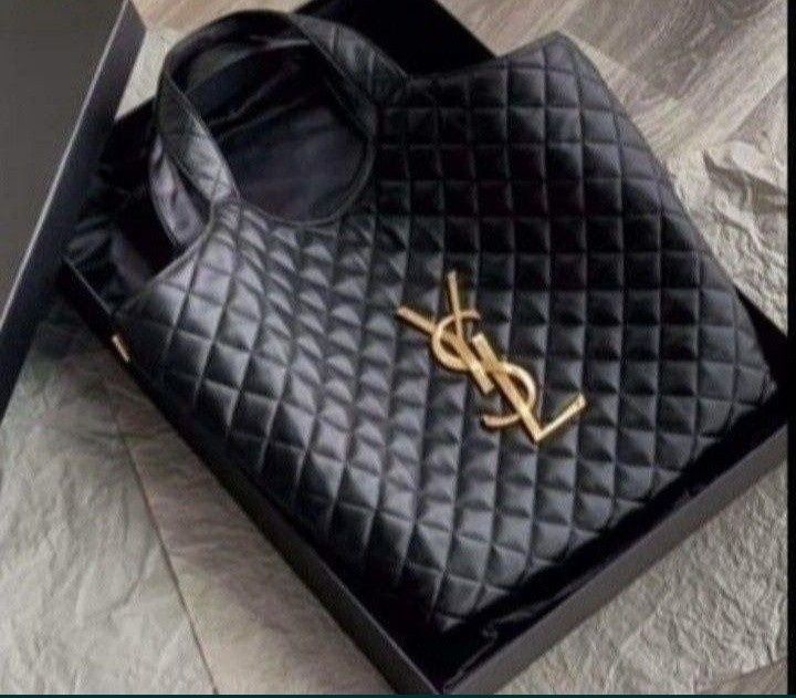 Geanta Ysl Maxy, logo metalic auriu, portofel simplu atasat, saculet