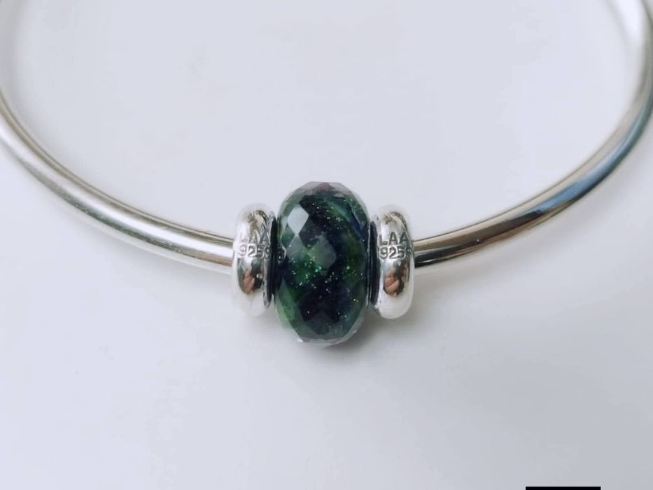Veche bratara semi fixa din argint de 925, ametist, Trollbeads