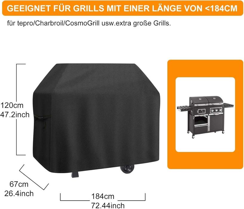 НОВО! Голямо водоустойчиво покривало за барбекю, 184 x67x120 см