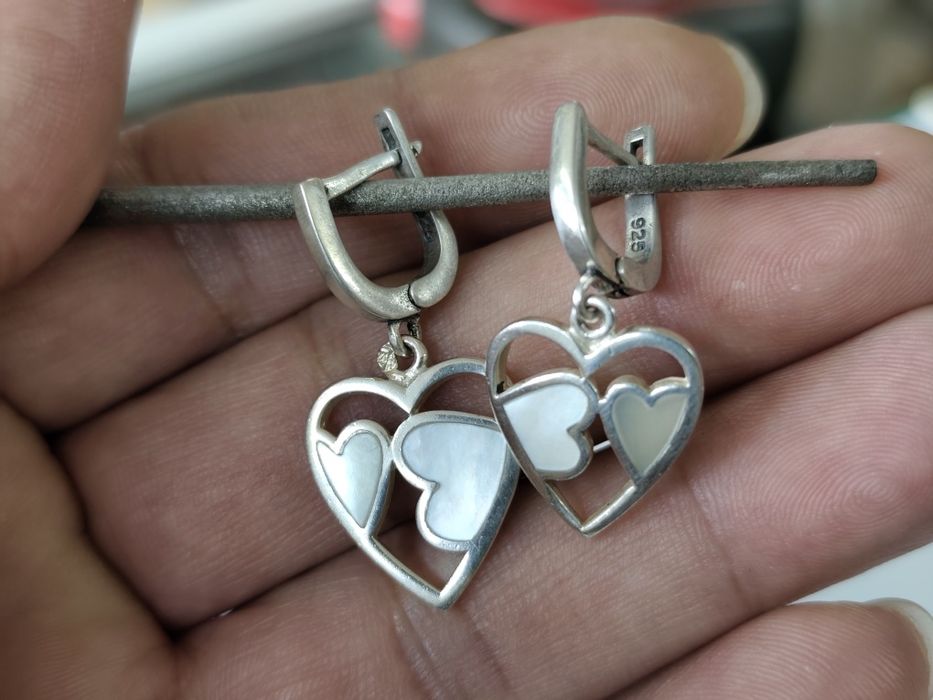 Сребърни обеци сърце със седеф 925