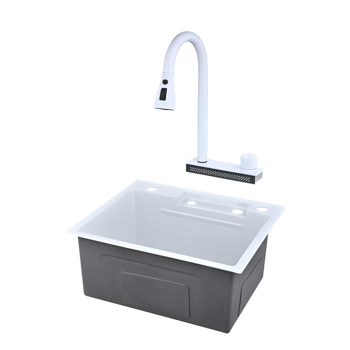 Бяла мултифункционална кухненска мивка 50см