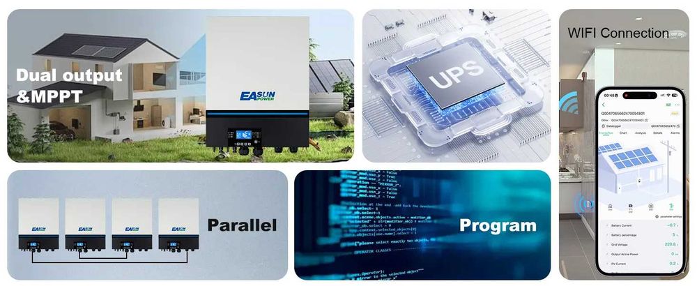 Инвертор за соларни панели Easun 11KW извън мрежата 150A двоен MPPT
