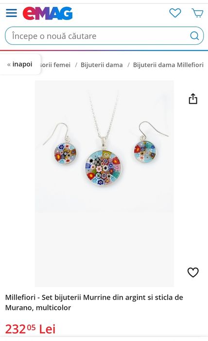 Set cercei + lantic cu pandativ argint Millefiori