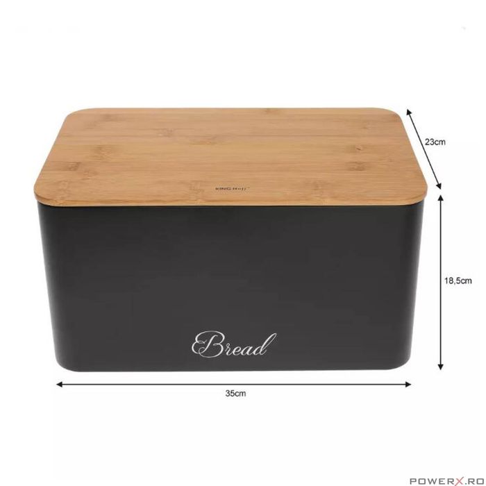 Set cutie paine si 3 recipiente pentru bucatarie, oțel-bambus, negru,