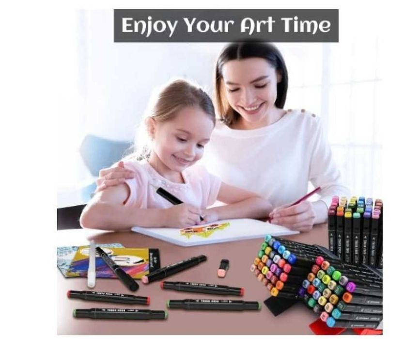 Комплект 80 бр. двустранни цветни маркери с тънък и дебел писец