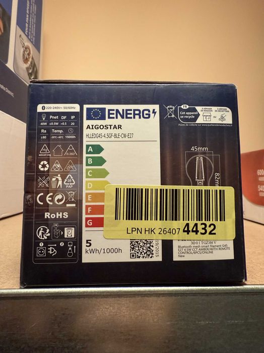 Bec Smart Filament Bluetooth Mesh Aigostar 470lm G45 E27 4.5W 6 buc