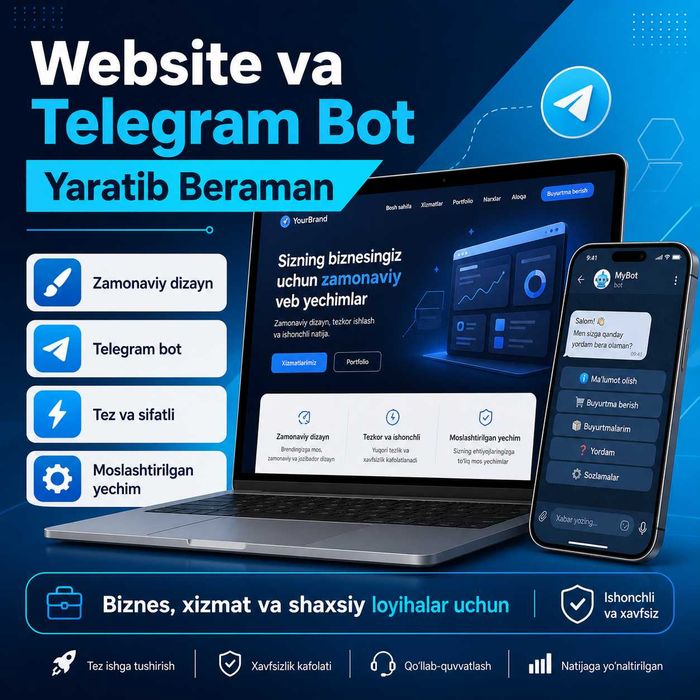 Website va Telegram bo'tlar yasab berish hizmatlari