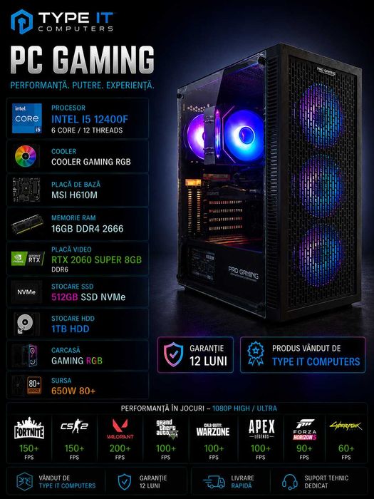 PC Gaming I5 12400, 16GB DDR4, RTX 2060 Super 8GB DDR6, 512 Nvme, 1TB