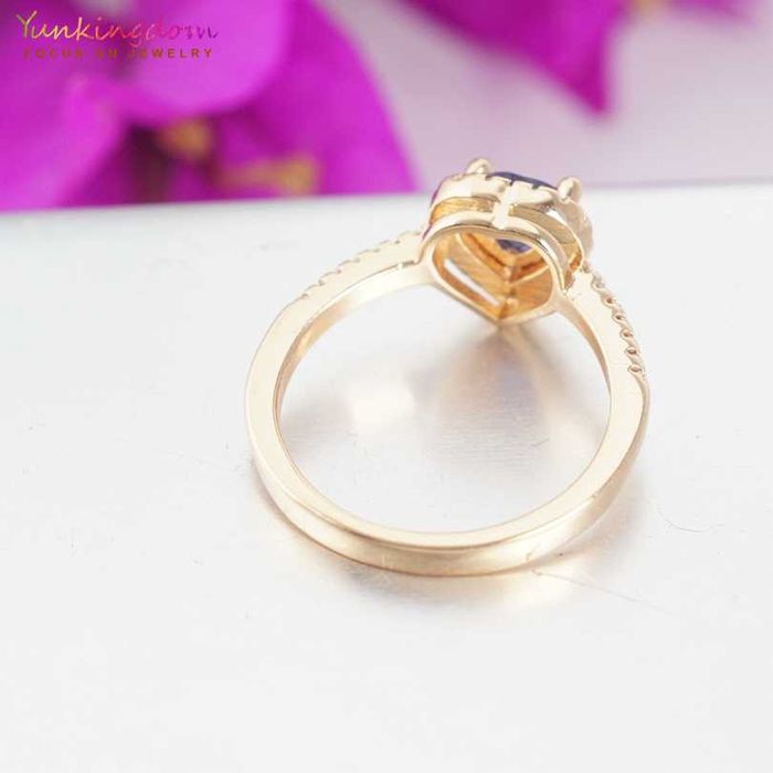 GR83,inel placat aur 18k,inima, zirconiu alb/albastru, ideal logodna