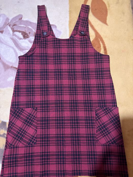 Кариран червен сукман с джобове – Размер XL