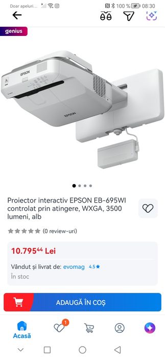 Videoproiector Epson EB-695WI Ultrashort trow 3500 lumeni