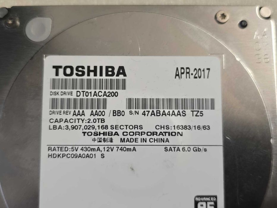 Hard Disk Toshiba DT01ACA200, 2TB SATA3 6GB/S, 3.5 inci,7.2K RPM 64MB