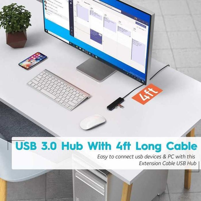 Hub USB 4in1,4 porturi USB 3.0,protectie la supratensiune,cablu 1.2 m