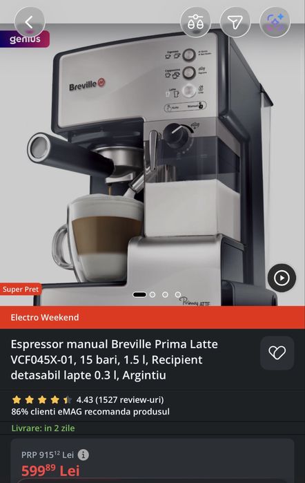 Espressor Breville Prima Latte VCF045X-DIM