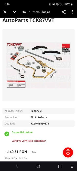Kit distributie skoda octavia 2  1.6 fsi