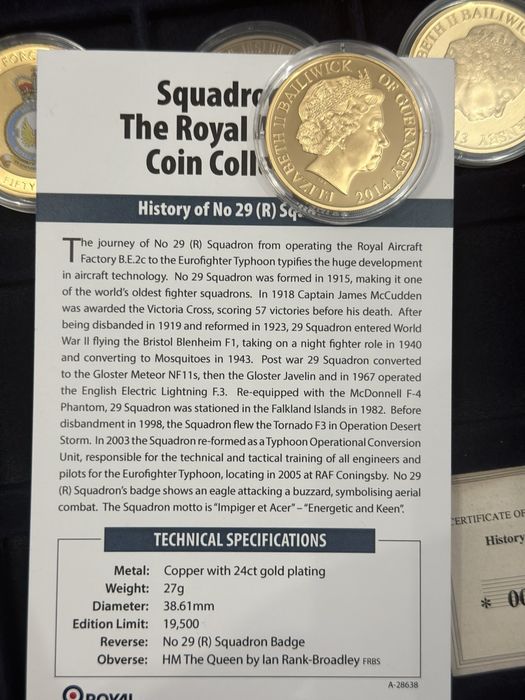 Colectie de monede Royal Air Force  placate cu aur de 24