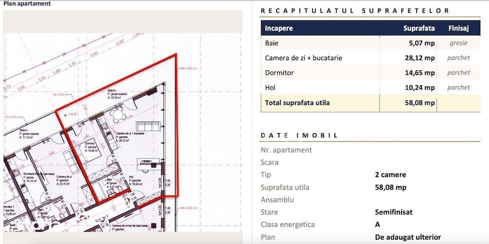 Apartament nou cu 2 camere | 58 mp | Ansamblu rezidențial Sopor