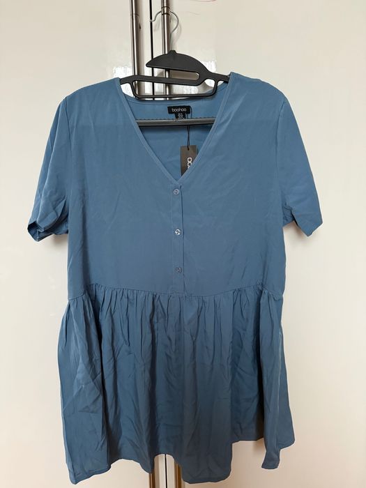 Синя блуза с къс ръкав