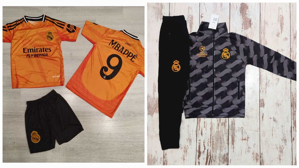 Екип Мбапе Оранжев с анцуг и Чорапи Комплект Реал Мадрид Real Madrid