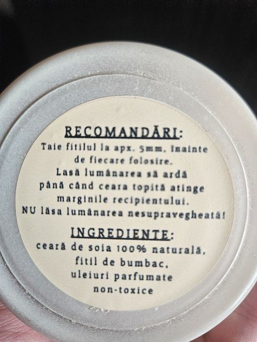 Lumânare parfumata din ceara de soia 100% naturala