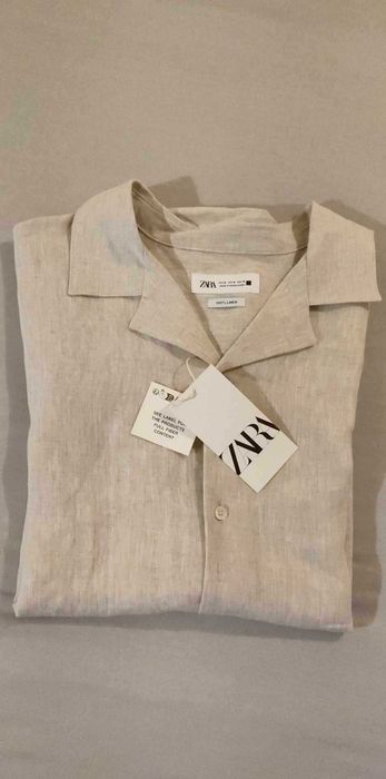 Cămașă Zara 100% In, Bej Natur, Mărimea M, Nouă cu Etichetă