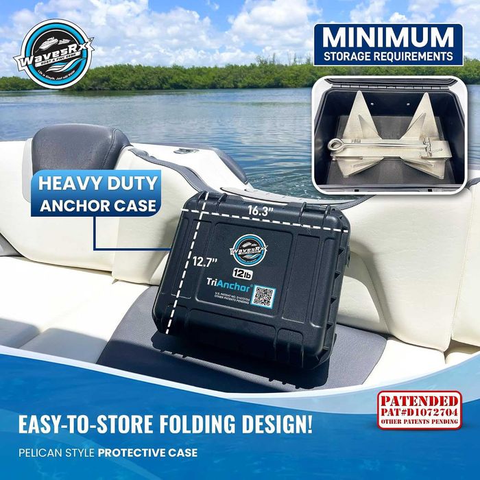 WAVESRX TriAnchor Сгъваема котва от неръждаема стомана за лодка, джет или катер, 12 lb