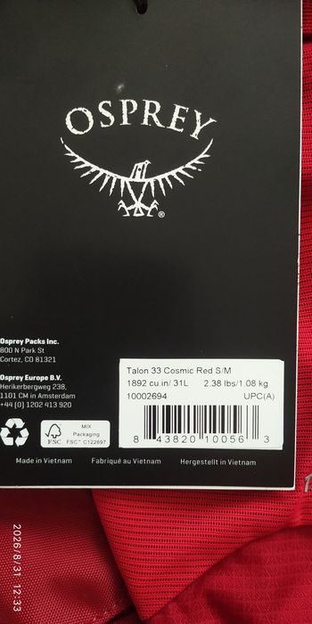 Osprey Talon 33 Cosmic Red