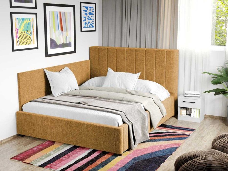 Pat Tapitat de colt saltea de 190 Adam Galben rabatabil + lada