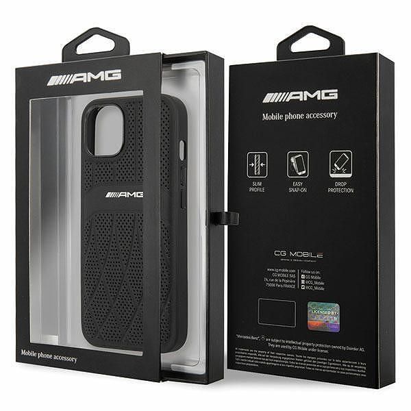 Amg amhcp13mosdbk iphone 13 / 14 / 15 6.1" black hardcase with leather