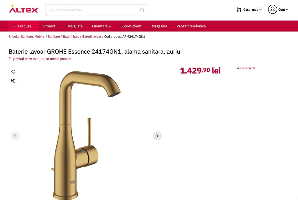 Baterie Lavoar Grohe Essence L 24174GN1 Auriu Mat Brushed Cool Sunrise