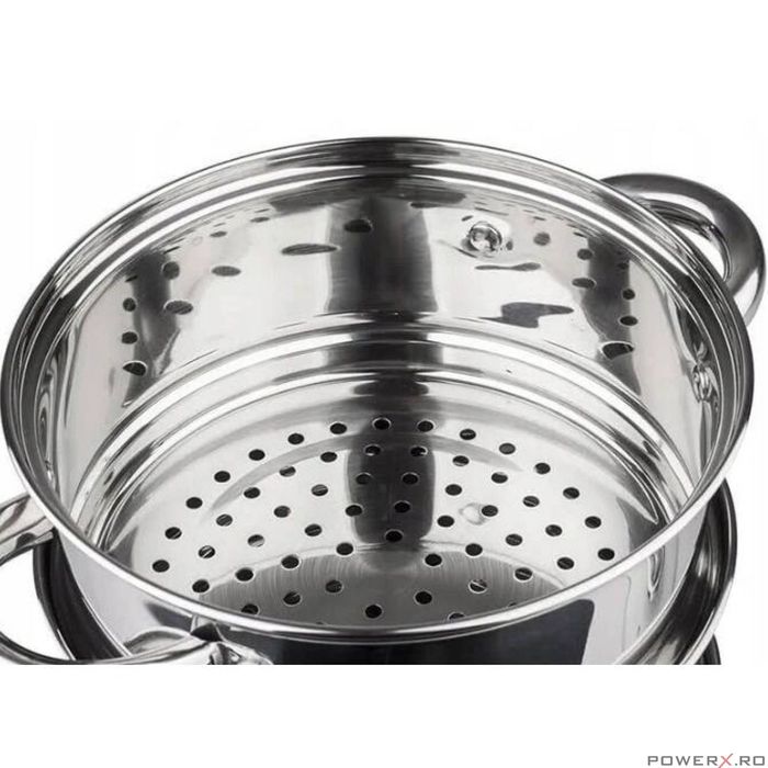 Oala pentru fiert la abur, din inox, cu capac, 2.5 litri, 18 cm,