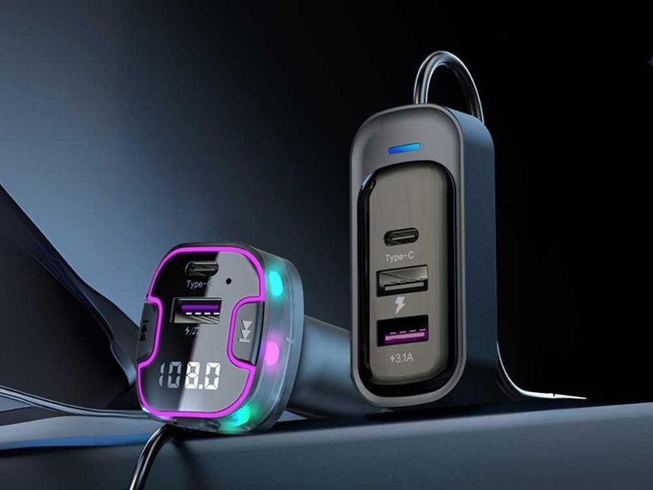 Bluetooth FM Трансмитер за кола с 3x USB и Type-C зарядно, микрофон