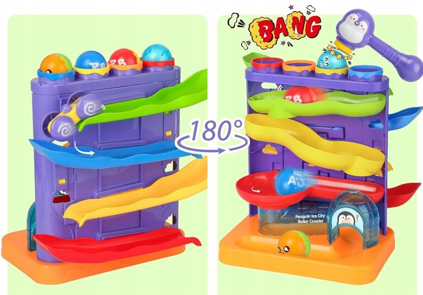 Бебешка игра с топки, чукче и количка за спускане, топче, път