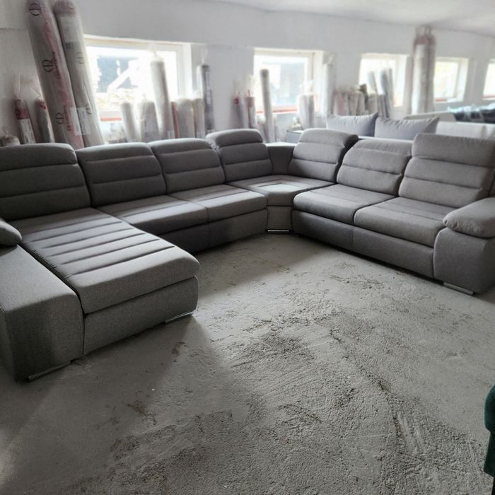 NOU Colțar U form XXL, 360cm, CREAM/ GRI, extensibil, ladă depozitare