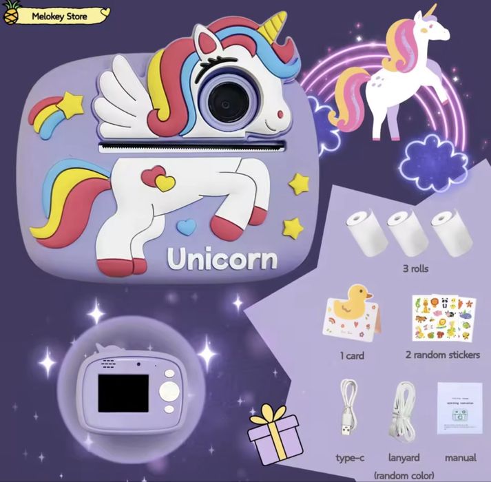 Детски фотоапарат с принтер динозавър , еднорог/Children camera print