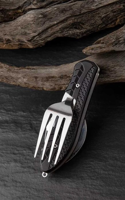 ПРОМО - Сгъваем комплект прибори за къмпинг | 4 в 1