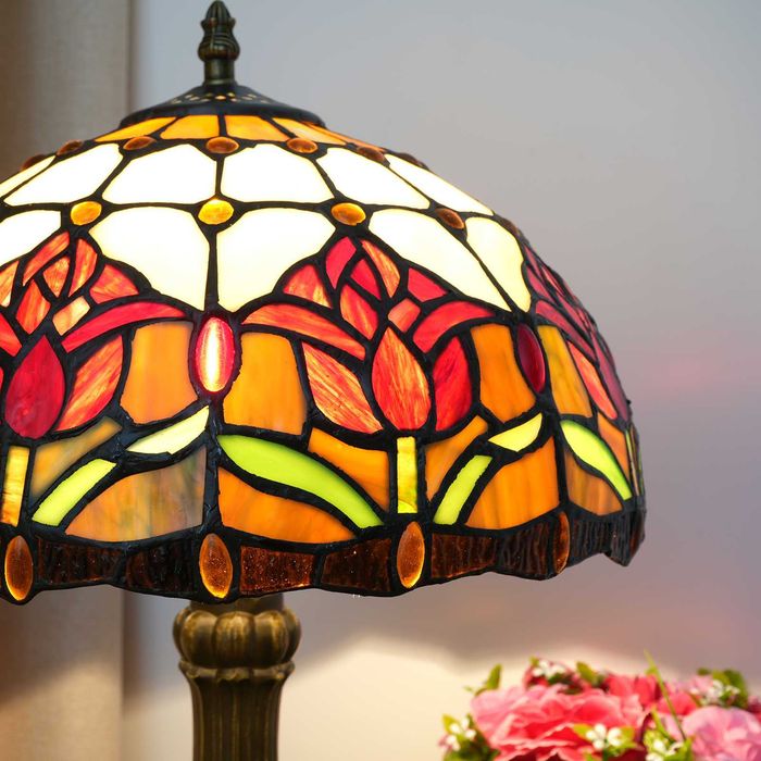 Lampă de masă Tiffany, model Lalea Roșie, 12 inch