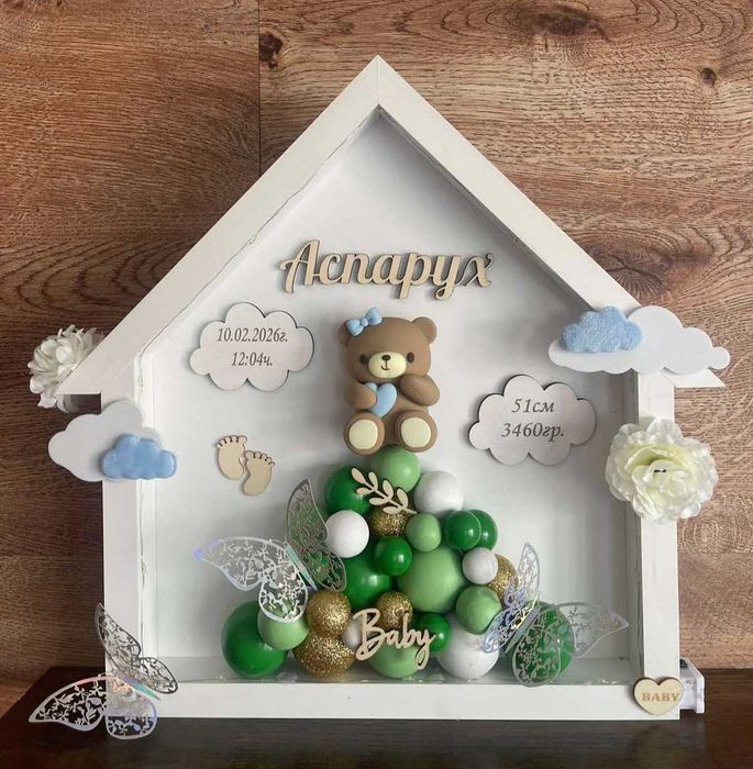 3д бебешка визитка.Луксозен подарък за изписване,погача,кръщене.