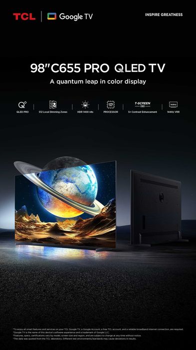Премиум телевизор TCL98C655 Smart 4k  Google tv От официального дилера