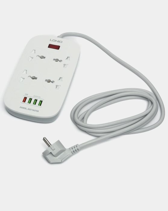 Удлинитель сетевой фильтр LDNIO SC4407, 4 USB порта, 4 розетки