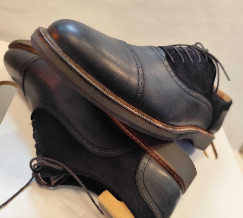 Pantofi oxford 41.5 42 cap toe Dermod piele naturala moale navy