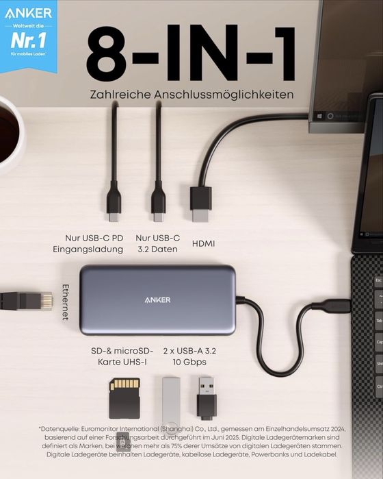 Anker 8-in-1 USB-C PD 10Gbps hub A8383 555