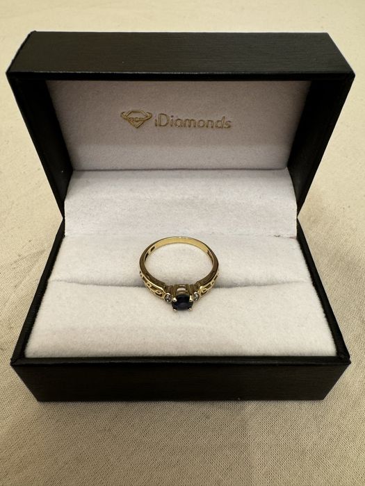 Inel logodna Aur 14 K cu Safir 0.50 ct, Diamante 0.02 ct